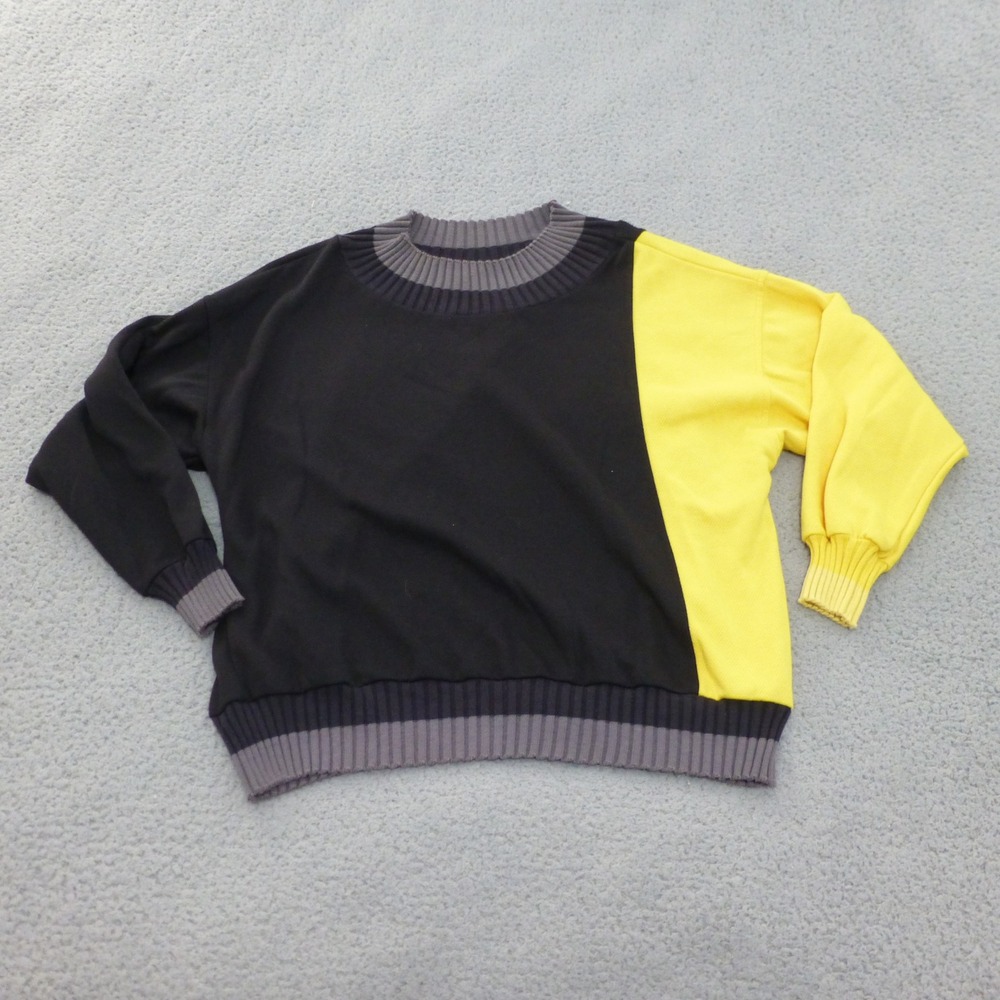 Vintage Jantzen Sport Sweater Mens Large Colorblock Black Yellow USA 1986